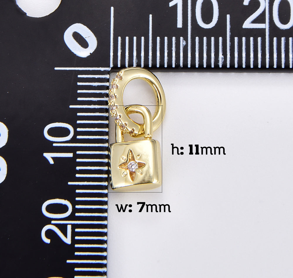 18K Gold Dainty Flower Padlock Charm with 7mm Jump Ring, Flower Lock Charm for Necklace Bracelet Jewelry Making Supply, CP1363