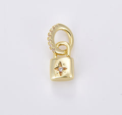 18K Gold Dainty Flower Padlock Charm with 7mm Jump Ring, Flower Lock Charm for Necklace Bracelet Jewelry Making Supply, CP1363