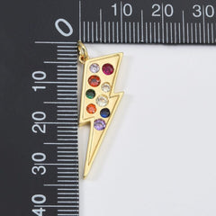 18K Gold Filled Dainty Lightning Charm w/ Rainbow Micro Pave Cubic Stone Charm Thunder Charm Bolt Lightning Charm, 32x11mm, CP1364