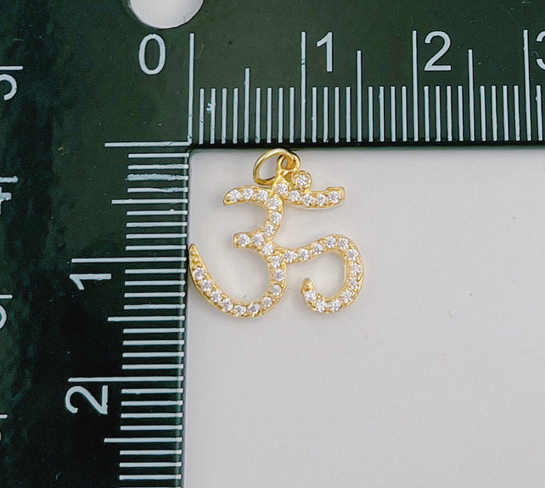 18K Gold OM Charm Spiritual Religious Ohm Symbol Yoga Bracelet Charm Necklace Pendant Findings for Jewelry Making Supply, CP1370