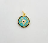 Round Disc Pave Charm, 18K Gold Evil Eye Charm Coin Disc Charm for Bracelet Necklace Earring Component Supply, 12mm, CP1374