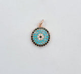 Round Disc Pave Charm, 18K Gold Evil Eye Charm Coin Disc Charm for Bracelet Necklace Earring Component Supply, 12mm, CP1374