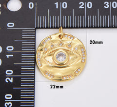 18K Gold Evil Eye Medallion Charm Pendant, Dainty Pendant Gold Amulet Religious Bracelet Necklace Charm for Jewelry Making, CP1375