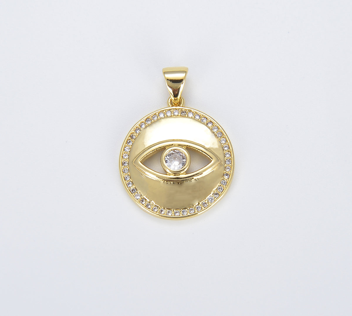 18K Gold Evil Eye Medallion Charm Pendant, Dainty Pendant Gold Amulet Religious Bracelet Necklace Charm for Jewelry Making, CP1377