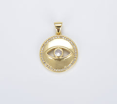 18K Gold Evil Eye Medallion Charm Pendant, Dainty Pendant Gold Amulet Religious Bracelet Necklace Charm for Jewelry Making, CP1377