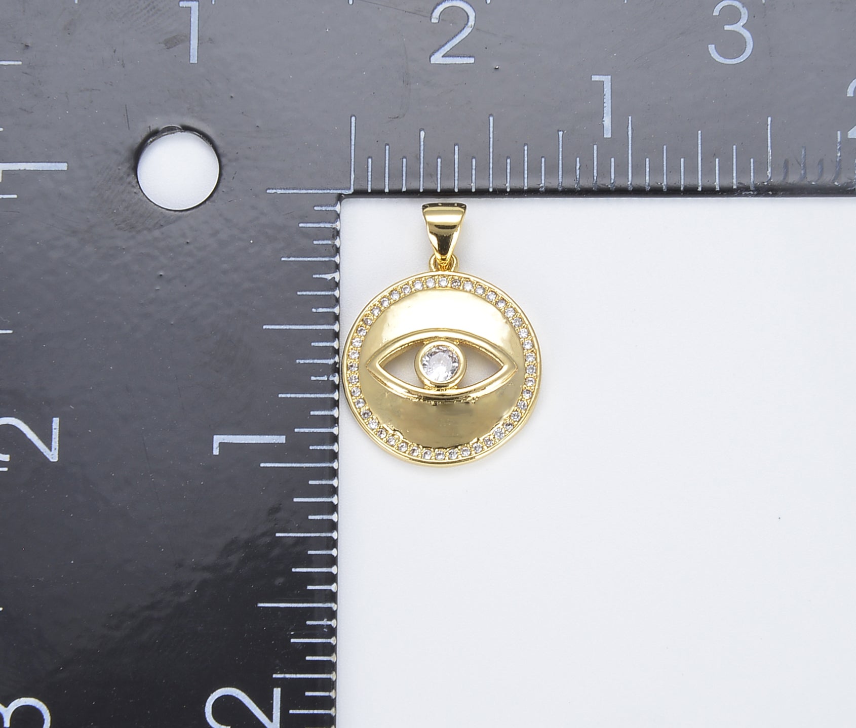 18K Gold Evil Eye Medallion Charm Pendant, Dainty Pendant Gold Amulet Religious Bracelet Necklace Charm for Jewelry Making, CP1377