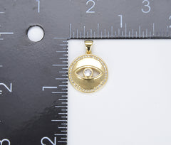 18K Gold Evil Eye Medallion Charm Pendant, Dainty Pendant Gold Amulet Religious Bracelet Necklace Charm for Jewelry Making, CP1377