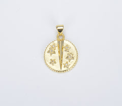 18K Gold Flower Charm, Floral Bracelet Charm, Coin Disc Charm Necklace Pendant, Findings for Jewelry Making, 18mm, CP1378