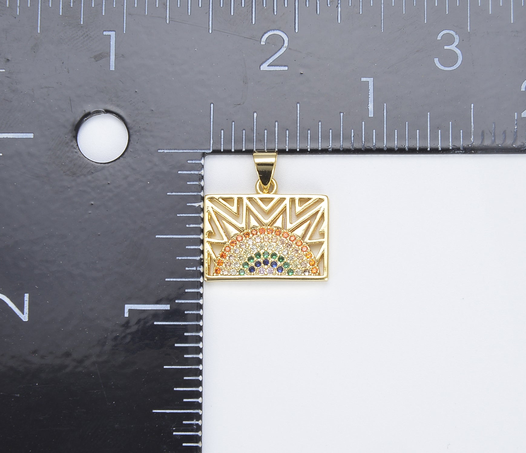 18K Gold Dainty Rainbow Rectangular Tag Charm, Gold Rainbow Pendant for Necklace Bracelet Earring Charm Component Supply, CP1379