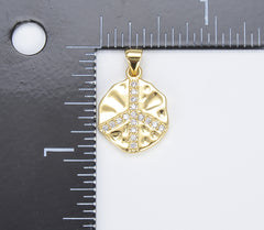 18K Gold Peace Sign Charm, Cubic Zirconia Charm, Medallion Peace Charm for Necklace Bracelet Jewelry Making Supply, 16mm, CP1380