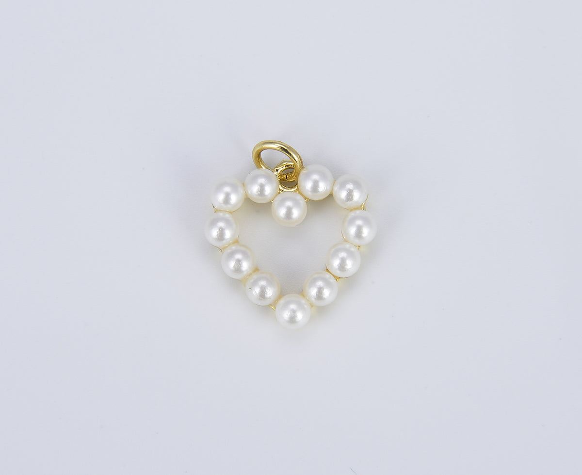 Dainty Heart Pearl Charm in 18K Gold , Valentines Gift for Her, Heart Pendant for Necklace Bracelet Charm Component Supply, CP1386