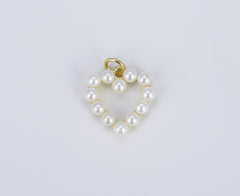 Dainty Heart Pearl Charm in 18K Gold , Valentines Gift for Her, Heart Pendant for Necklace Bracelet Charm Component Supply, CP1386