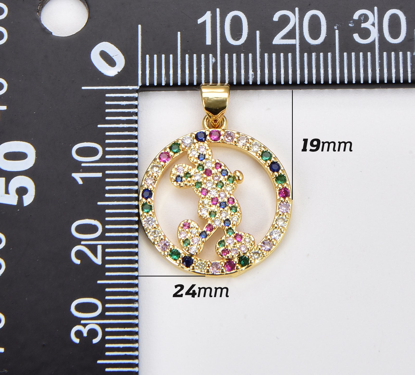 Colorful CZ Mouse Charm in 18K Gold Filled, Mouse Charm, Cubic Zirconia Mouse for Bracelet Necklace Jewelry Making, CP1388