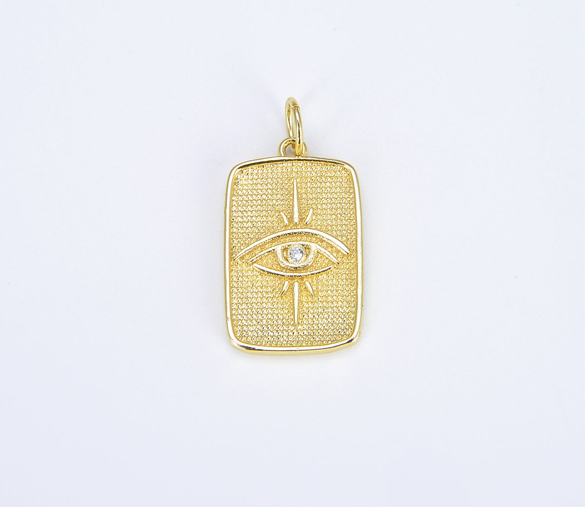 18K Gold Evil Eye Tag Charm, Micro Pave Evil Eye Pendant, Eye of Ra Pendant for Necklace Bracelet Component, 23x14mm, CP1389