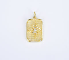 18K Gold Evil Eye Tag Charm, Micro Pave Evil Eye Pendant, Eye of Ra Pendant for Necklace Bracelet Component, 23x14mm, CP1389