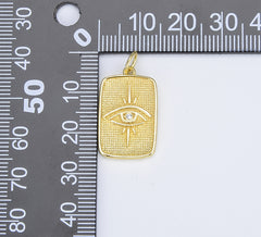 18K Gold Evil Eye Tag Charm, Micro Pave Evil Eye Pendant, Eye of Ra Pendant for Necklace Bracelet Component, 23x14mm, CP1389