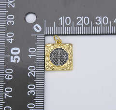 Dainty 18K Gold St Benedict Charm, Saint Benedict Tag Charm Religious Bracelet Necklace Pendant Findings for Jewelry Making, CP1391