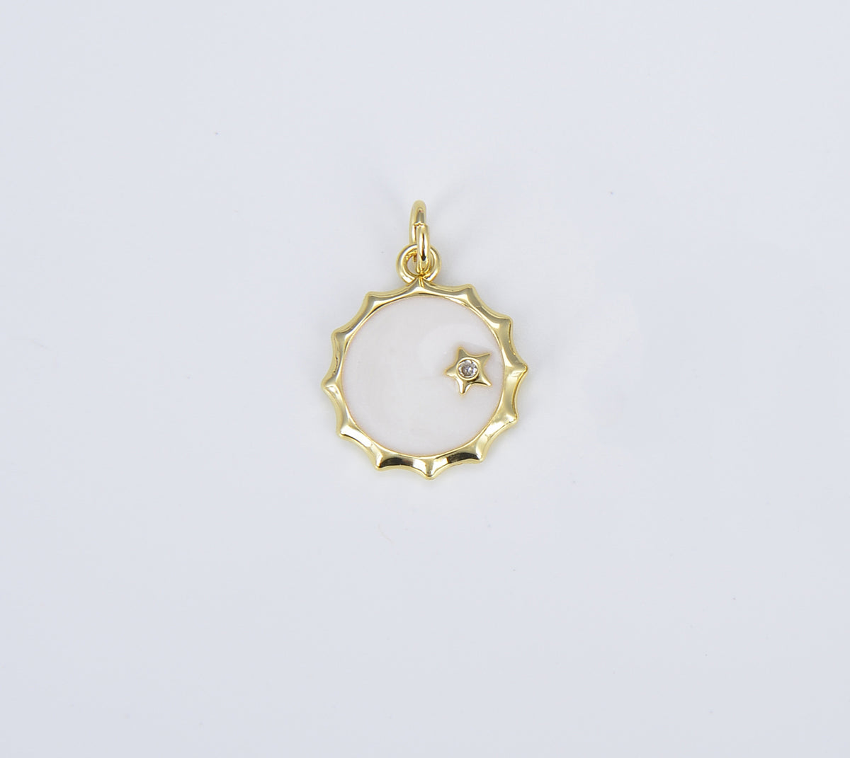 Gold Star Charm in White Enamel, Gold Filled Over Brass, Star in Circle Medallion Necklace Pendant Bracelet Charm for Jewelry Making, CP1398