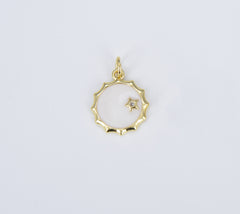 Gold Star Charm in White Enamel, Gold Filled Over Brass, Star in Circle Medallion Necklace Pendant Bracelet Charm for Jewelry Making, CP1398