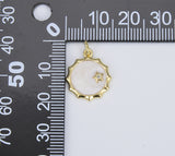 Gold Star Charm in White Enamel, Gold Filled Over Brass, Star in Circle Medallion Necklace Pendant Bracelet Charm for Jewelry Making, CP1398