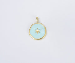 18K Gold Filled Dainty Enamel North Star Charm, Enamel Medallion Star Celestial Jewelry Minimalist Necklace Bracelet Component, CP1399