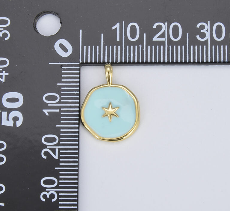 18K Gold Filled Dainty Enamel North Star Charm, Enamel Medallion Star Celestial Jewelry Minimalist Necklace Bracelet Component, CP1399