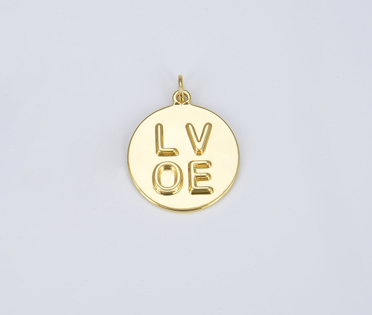 14K Gold Charm Medallion Heart Pendant LOVE Words Charm Tag Jewelry for Necklace Bracelet Earring Component Supply 20mm, CP1401