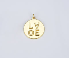 14K Gold Charm Medallion Heart Pendant LOVE Words Charm Tag Jewelry for Necklace Bracelet Earring Component Supply 20mm, CP1401