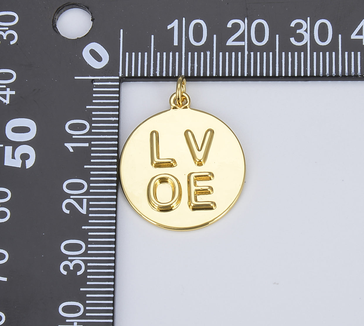 14K Gold Charm Medallion Heart Pendant LOVE Words Charm Tag Jewelry for Necklace Bracelet Earring Component Supply 20mm, CP1401