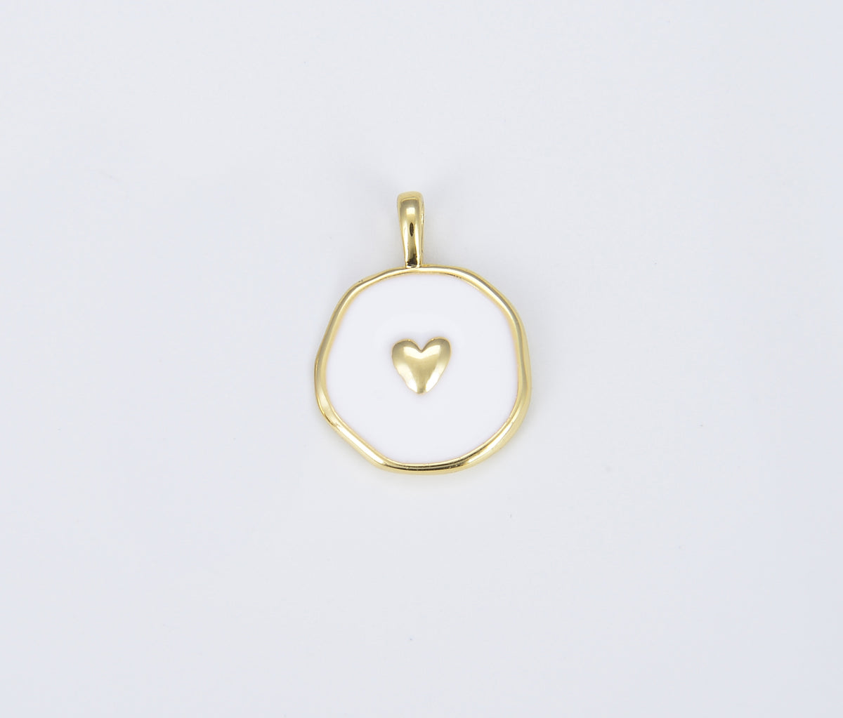 Enamel Heart Charm, White Enamel Medallion Heart Charm, Gold Filled Over Brass Heart Charm for Necklace Bracelet Earring Supply, 14mm CP1402