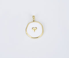 Enamel Heart Charm, White Enamel Medallion Heart Charm, Gold Filled Over Brass Heart Charm for Necklace Bracelet Earring Supply, 14mm CP1402