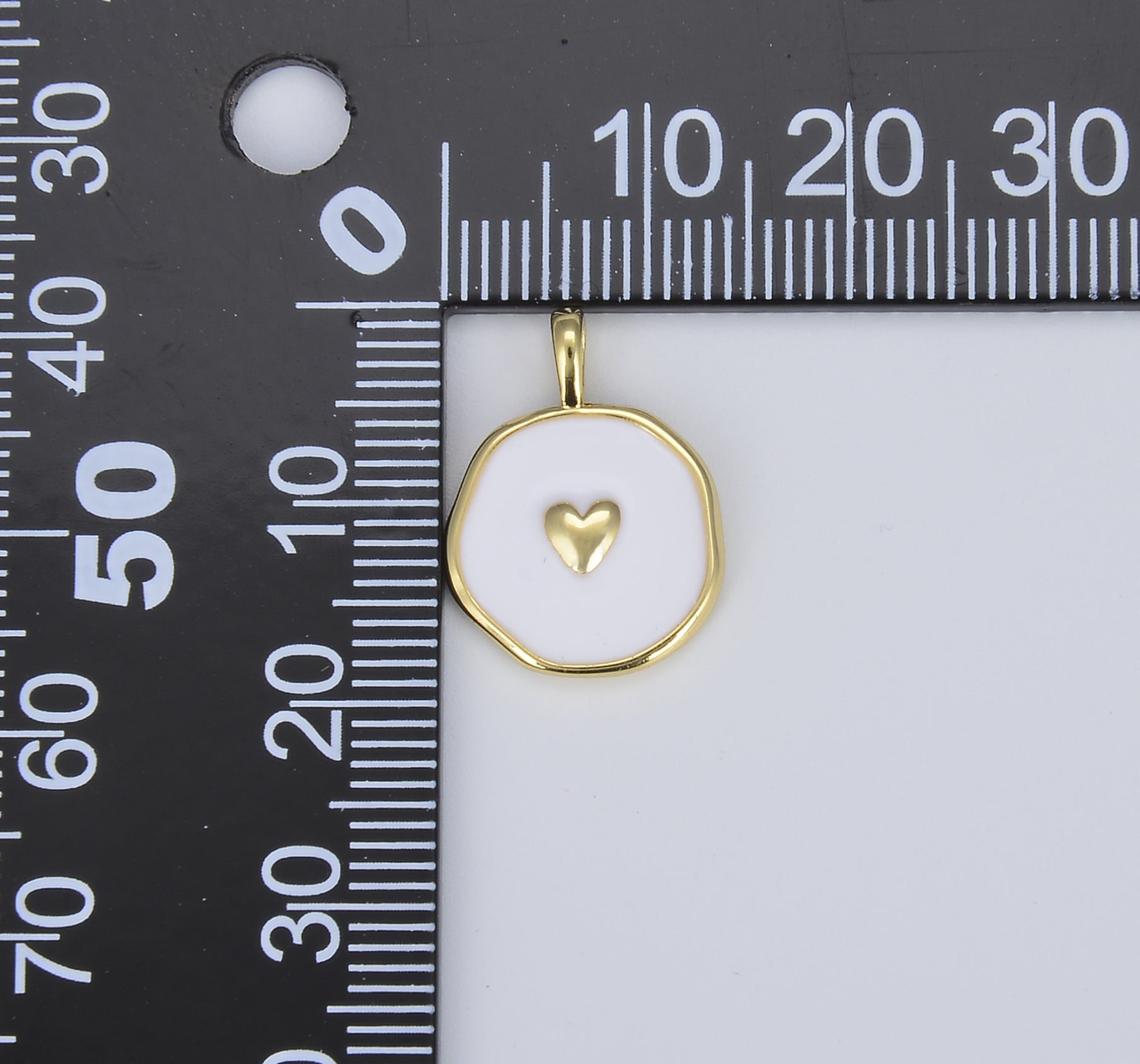 Enamel Heart Charm, White Enamel Medallion Heart Charm, Gold Filled Over Brass Heart Charm for Necklace Bracelet Earring Supply, 14mm CP1402