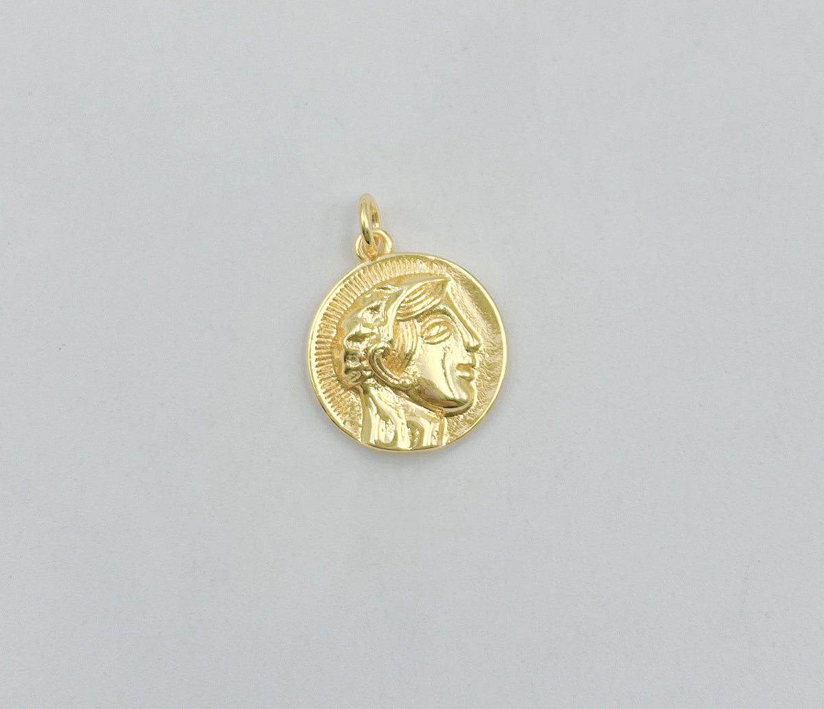 Dainty 18K Gold Old Coin Charm, Greek Vintage Coin, Coin Charms Disc Medallion Pendant for Necklace Earring Charm, 14mm, CP1403