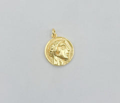 Dainty 18K Gold Old Coin Charm, Greek Vintage Coin, Coin Charms Disc Medallion Pendant for Necklace Earring Charm, 14mm, CP1403