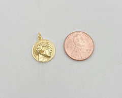 Dainty 18K Gold Old Coin Charm, Greek Vintage Coin, Coin Charms Disc Medallion Pendant for Necklace Earring Charm, 14mm, CP1403