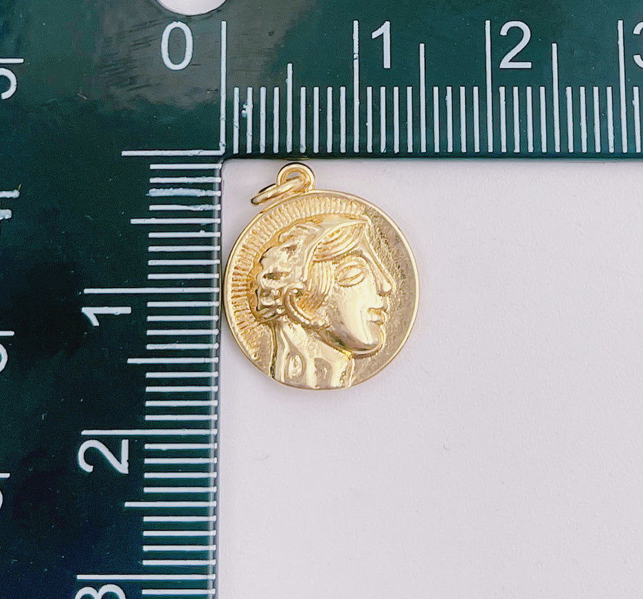 Dainty 18K Gold Old Coin Charm, Greek Vintage Coin, Coin Charms Disc Medallion Pendant for Necklace Earring Charm, 14mm, CP1403