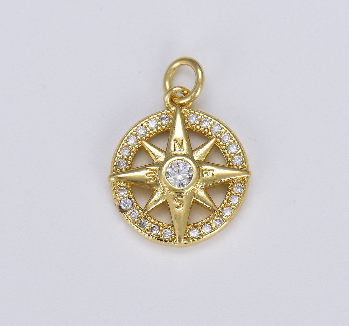 18K Gold Compass Starburst CZ Charm, Micro Pave Cubic Zirconia Star Charm, North Star Charm, Star Charm for Bracelet Necklace Charm, CP1405