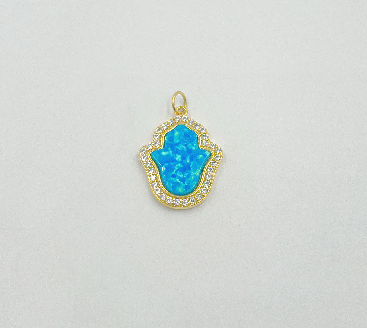 Dainty 18K Gold Hamsa Hand Charm, Opal Hamsa Charm for Necklace Earring Bracelet Micro Pave Evil Eye Charm Supply, 18x14mm, CP1406