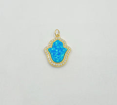 Dainty 18K Gold Hamsa Hand Charm, Opal Hamsa Charm for Necklace Earring Bracelet Micro Pave Evil Eye Charm Supply, 18x14mm, CP1406