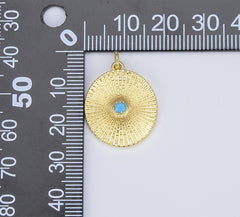 Dainty Oval Medallion Charm, 18K Gold Turquoise CZ Round Disc Charm Necklace Pendant for Jewelry Making Supply, 26x18mm, CP1411