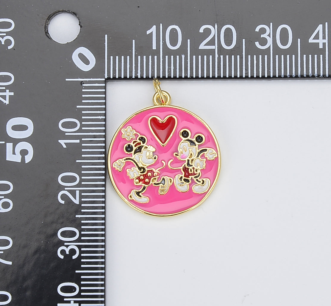 Pink Enamel Mouse Charm in 18K Gold Filled, Mouse Charm, Enamel Mouse for Necklace Bracelet Jewelry Making, CP1412