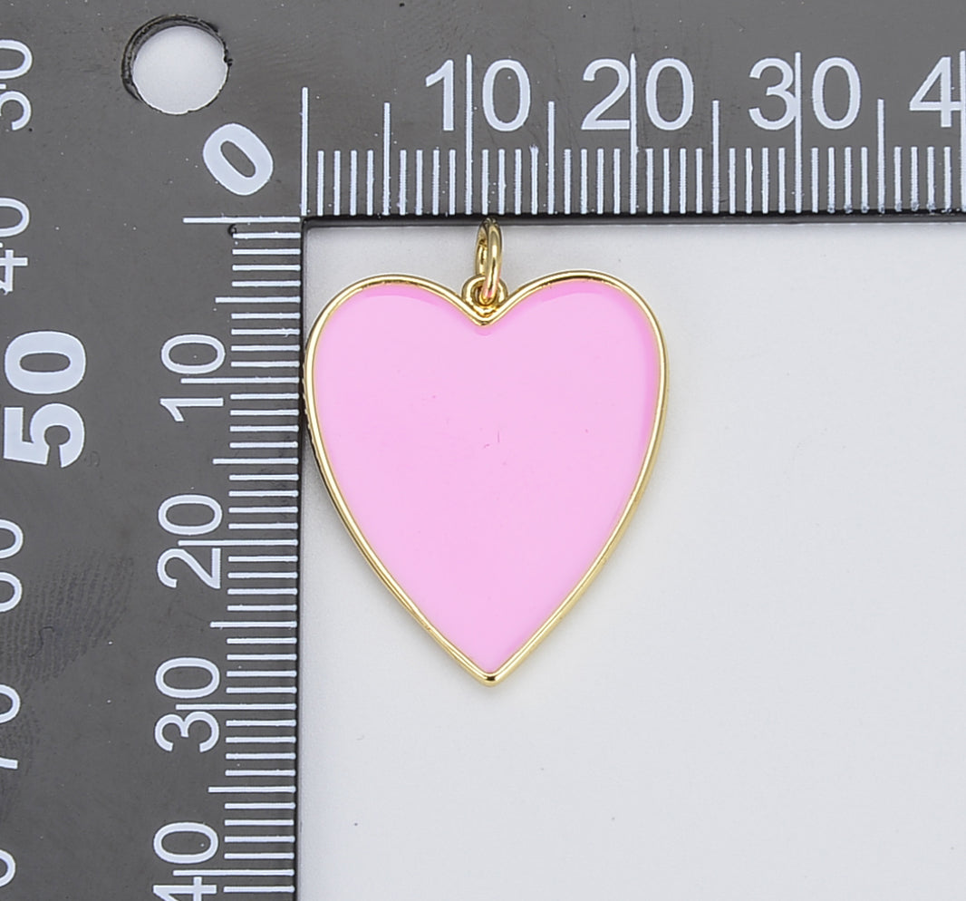 Dainty Neon Heart Charms Enamel Heart Pendant for Necklace Earring Charm Component in Gold Filled Over Brass Red White Yellow Pink, CP1414