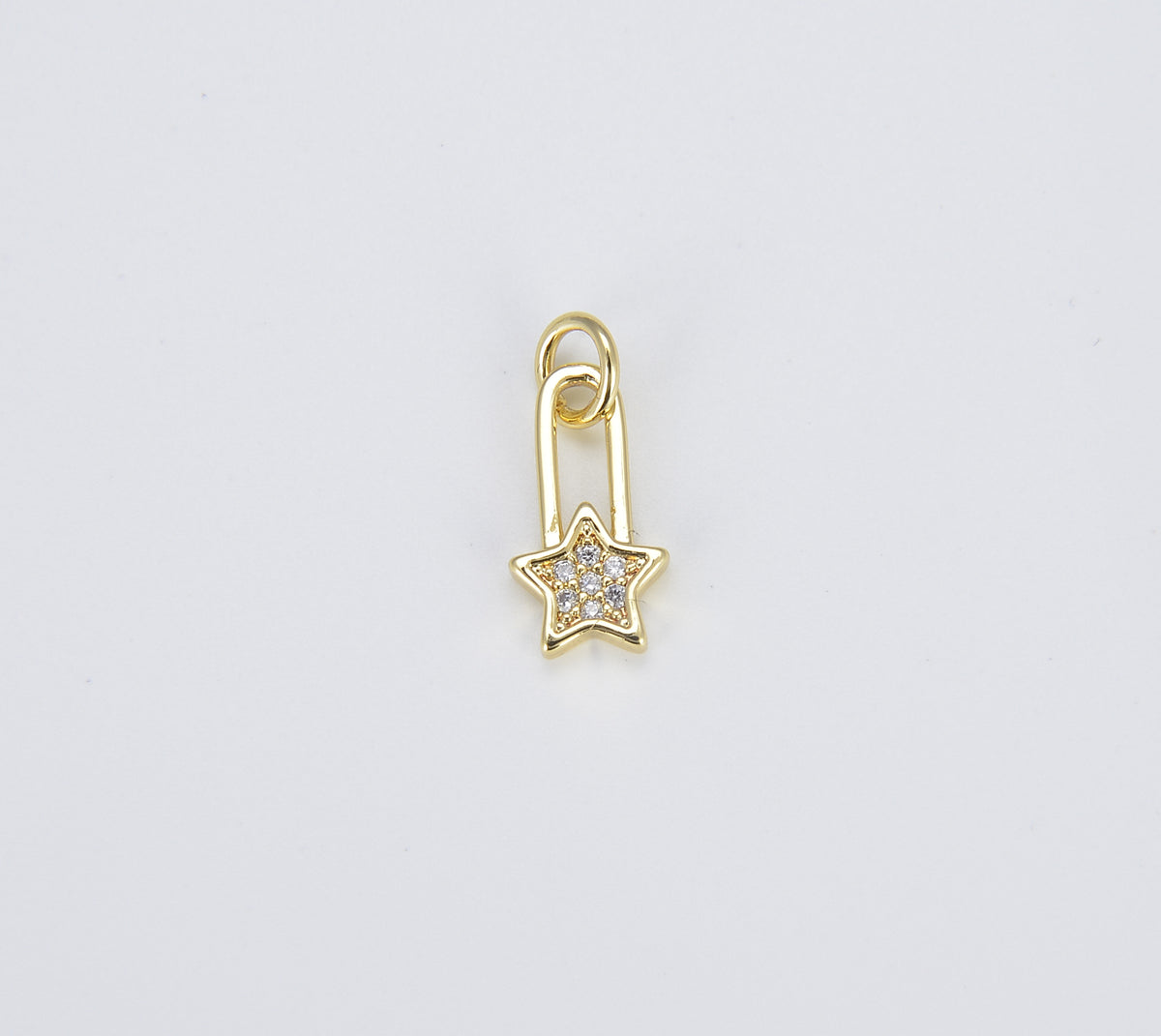 18K Gold Dainty Delicate Safety Pin w/ Star Cubic Zirconia Bracelet Charm Bead Finding Connector for Earring Jewelry Making, CP1416