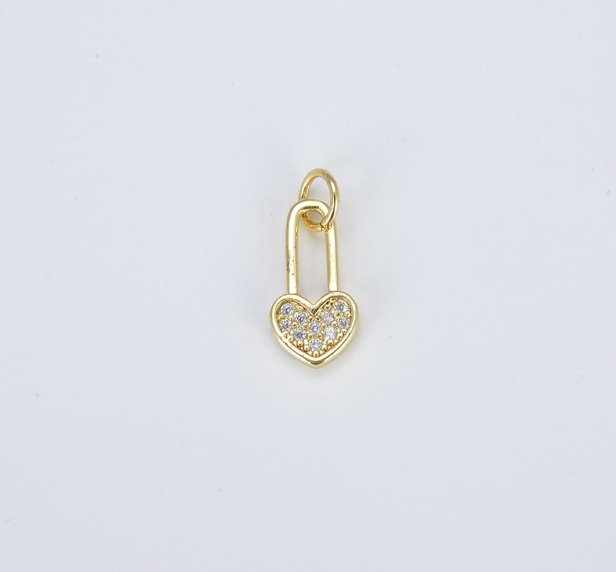 18K Gold Dainty Delicate Heart Padlock , Safety Pin w/ Love Heart Cubic Zirconia Bracelet Charm Finding Connector for Jewelry Making, CP1417