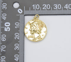 18K Gold Mercury Dime Coin Charm, Old Coin Medallion Pendant for Bracelet Necklace Earring Jewelry Making Supply, 25x20mm, CP1419