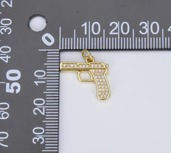 18K Gold Gun Pistol Charm, Desert Eagle Pistol Gun Charm for Earring Necklace Bracelet Earrings Jewelry Making Supplies, 18x17mm, CP1420