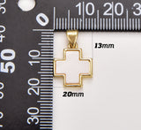 18K Gold Cross Charm, White Enamel Cross for Bracelet Earring Necklace Rosary Component Minimalist Religious Jewelry Charm, CP1422