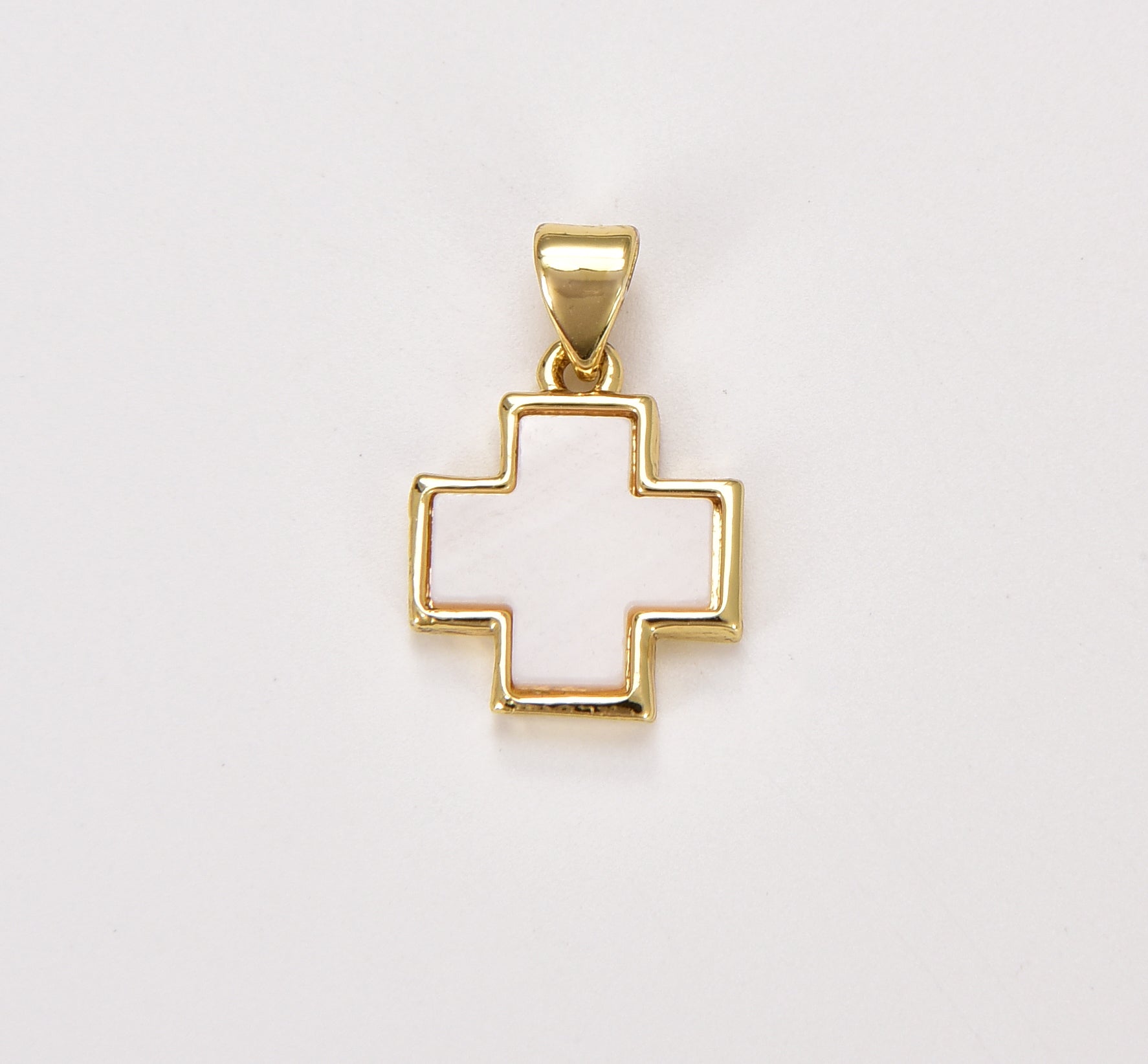 18K Gold Cross Charm, White Enamel Cross for Bracelet Earring Necklace Rosary Component Minimalist Religious Jewelry Charm, CP1422