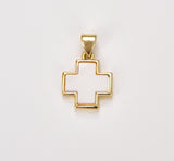 18K Gold Cross Charm, White Enamel Cross for Bracelet Earring Necklace Rosary Component Minimalist Religious Jewelry Charm, CP1422