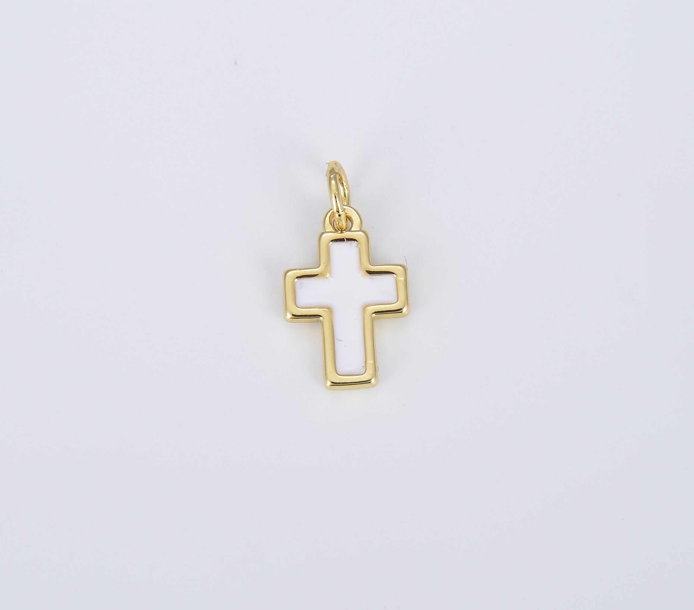 18K Gold Cross Charm, White Enamel Cross for Bracelet Earring Necklace Rosary Component Minimalist Religious Jewelry Charm, CP1422